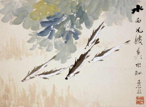 Fish White Modern Wood Framed Art Print with Double Matting by Gu, Xu