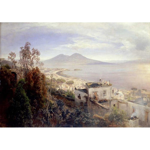 The Bay of Naples White Modern Wood Framed Art Print by Achenbach, Oswald