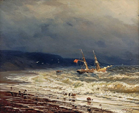 Off The Turkish Coast White Modern Wood Framed Art Print with Double Matting by Aivasowsky, Ivan Konstantinovich