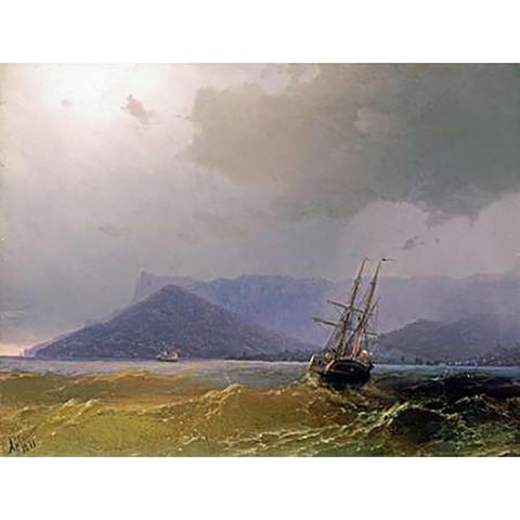 Sailing Off The Crimean Coast Gold Ornate Wood Framed Art Print with Double Matting by Aivasowsky, Ivan Konstantinovich