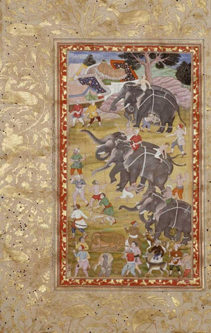 A Hunting Party White Modern Wood Framed Art Print with Double Matting by Akbarnameh, Chester Beatty