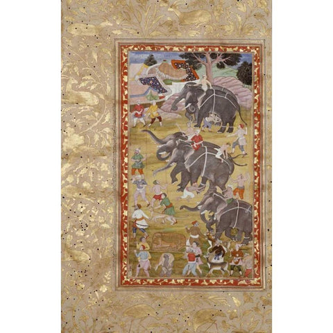 A Hunting Party White Modern Wood Framed Art Print by Akbarnameh, Chester Beatty