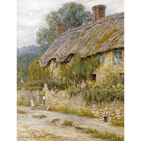 Cottage Near Wells, Somerset Gold Ornate Wood Framed Art Print with Double Matting by Allingham, Helen