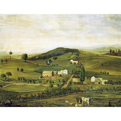 An American Farm: Fall View From The East Black Modern Wood Framed Art Print by American School