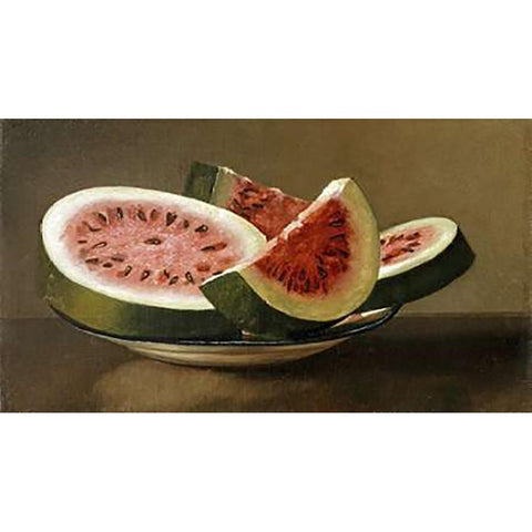 Still Life With Watermelon Black Modern Wood Framed Art Print with Double Matting by American School