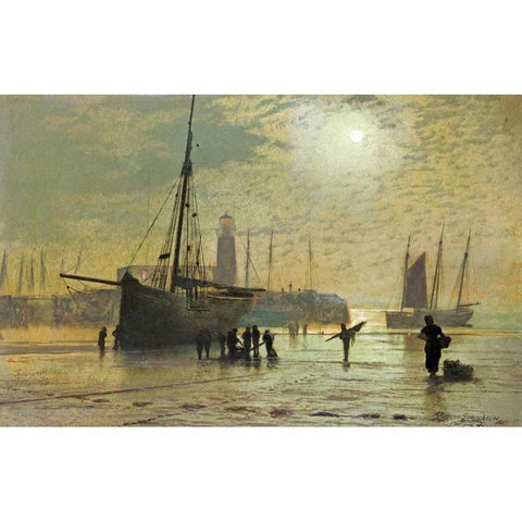 The Lighthouse at Scarborough Black Modern Wood Framed Art Print with Double Matting by Atkinson, John Grimshaw