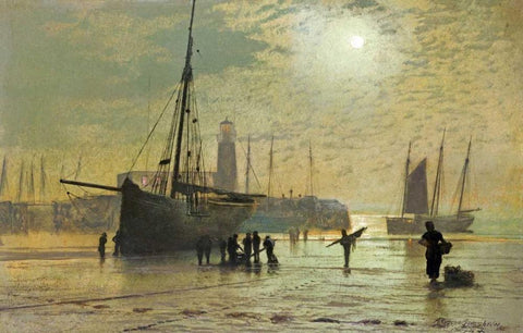 The Lighthouse at Scarborough Black Ornate Wood Framed Art Print with Double Matting by Atkinson, John Grimshaw
