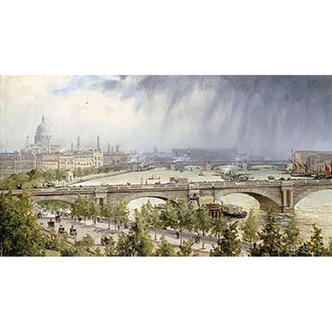 St Pauls From Waterloo Bridge White Modern Wood Framed Art Print by Ballin, Auguste