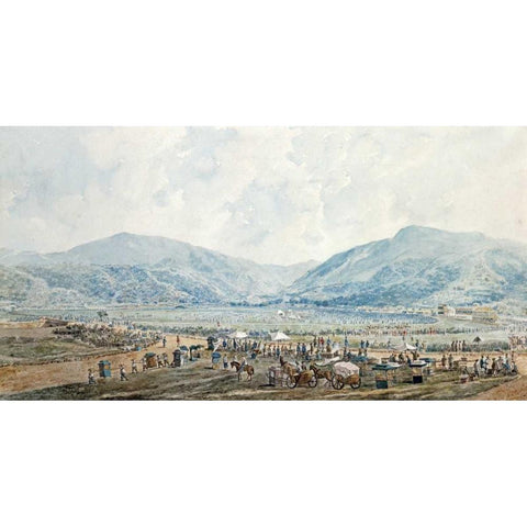 A View of Happy Valley Race Course, Hong Kong Black Modern Wood Framed Art Print with Double Matting by Baptista, Marciano