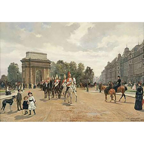 The Life Guards Passing Hyde Park Corner, London Gold Ornate Wood Framed Art Print with Double Matting by Baratti, Felippo