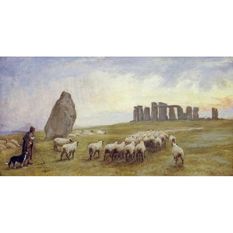 Returning Home, Stonehenge, Wiltshire White Modern Wood Framed Art Print by Barclay, Edgar