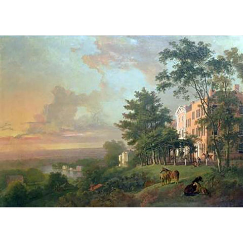 A View From The Terrace, Richmond Hill Gold Ornate Wood Framed Art Print with Double Matting by Barrett, George