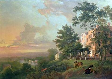 A View From The Terrace, Richmond Hill Black Ornate Wood Framed Art Print with Double Matting by Barrett, George