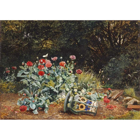 Summer Flowers In a Quiet Corner of a Garden White Modern Wood Framed Art Print by Bates, David