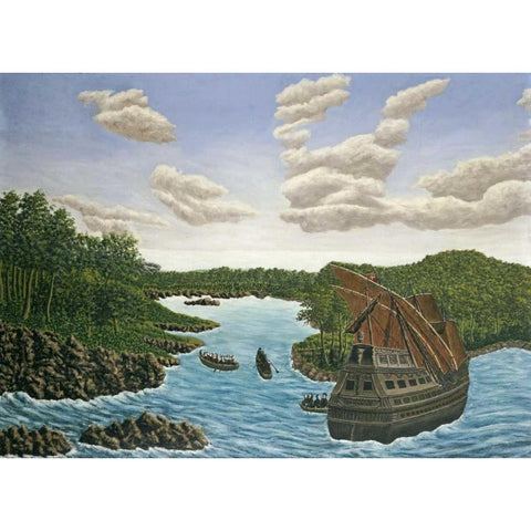 Santa Maria Black Modern Wood Framed Art Print with Double Matting by Bauchant, Andre