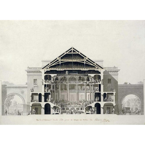 Cross-Section of The Front Section of The Theatre White Modern Wood Framed Art Print by Belanger, Francois-Joseph