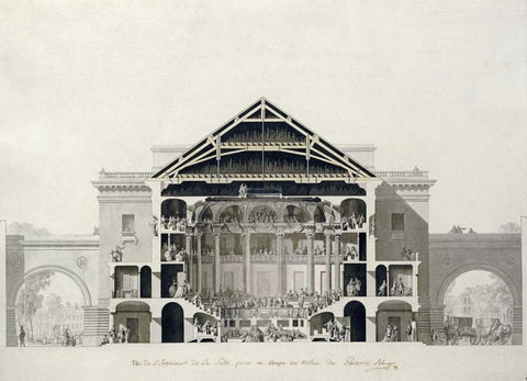 Cross-Section of The Front Section of The Theatre White Modern Wood Framed Art Print with Double Matting by Belanger, Francois-Joseph