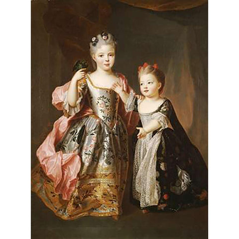 Portrait of Two Young Girls Gold Ornate Wood Framed Art Print with Double Matting by Belle, Alexis-Simon