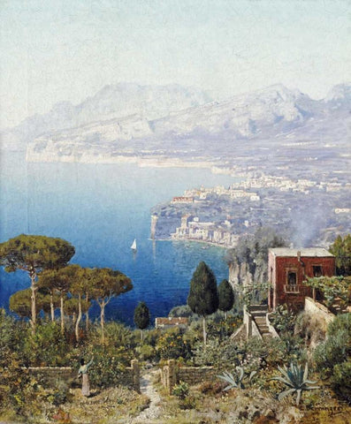 Costa Sorrentina Black Ornate Wood Framed Art Print with Double Matting by Berninger, Edmund