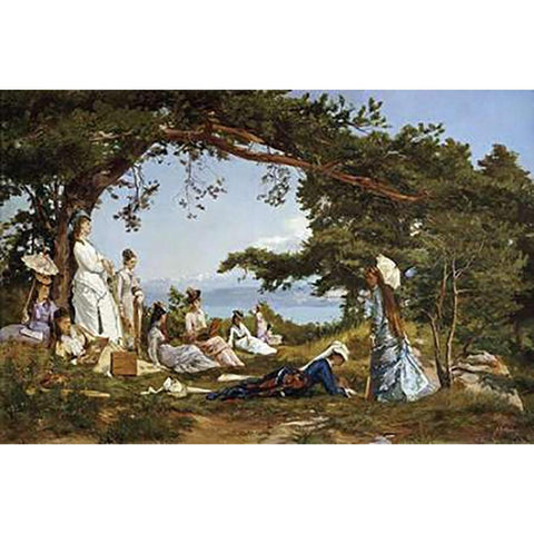 The Painting Class White Modern Wood Framed Art Print by Berthold, Auguste Henry