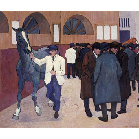 Horse Dealers at The Barbican Gold Ornate Wood Framed Art Print with Double Matting by Bevan, Robert