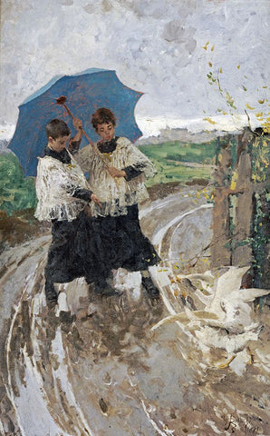 The Return From The Festival Black Ornate Wood Framed Art Print with Double Matting by Bianchi, Mose