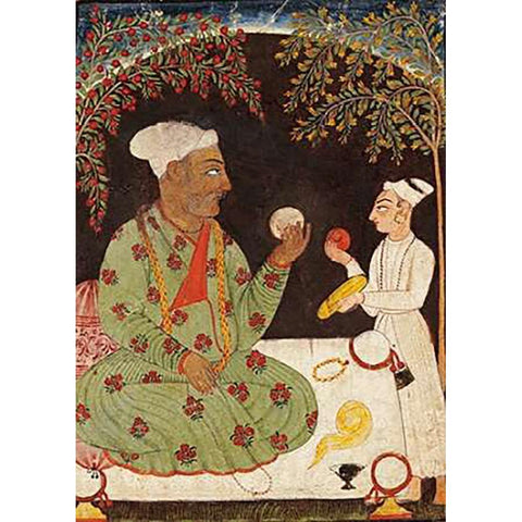 Portrait of Raja Dhiraj Pal of Basholi Black Modern Wood Framed Art Print with Double Matting by Bilaspur