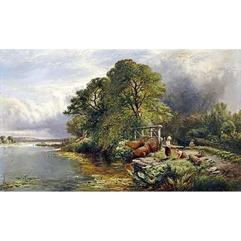 On The Thames White Modern Wood Framed Art Print by Boddington, Henry John