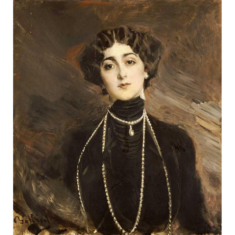 Portrait of Lina Cavalieri White Modern Wood Framed Art Print by Boldini, Giovanni