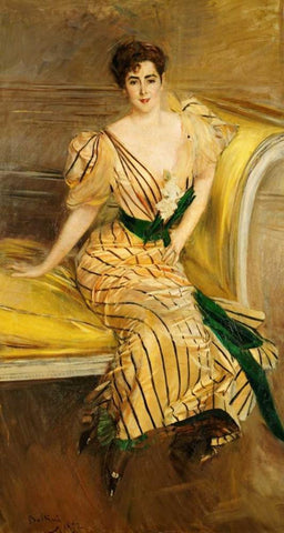 Portrait of Madame Josephina Alvear De Errazuriz White Modern Wood Framed Art Print with Double Matting by Boldini, Giovanni