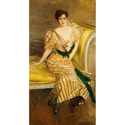 Portrait of Madame Josephina Alvear De Errazuriz Gold Ornate Wood Framed Art Print with Double Matting by Boldini, Giovanni