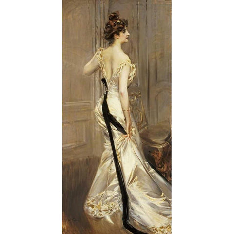 The Black Sash White Modern Wood Framed Art Print by Boldini, Giovanni