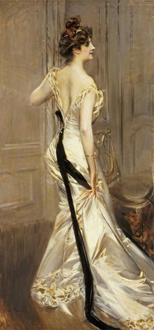 The Black Sash White Modern Wood Framed Art Print with Double Matting by Boldini, Giovanni