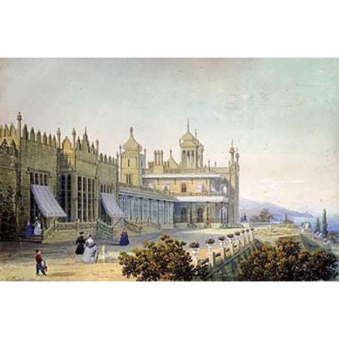 Vorontsov Palace at Alupka, Yalta, Crimea White Modern Wood Framed Art Print by Bossoli, Carlo