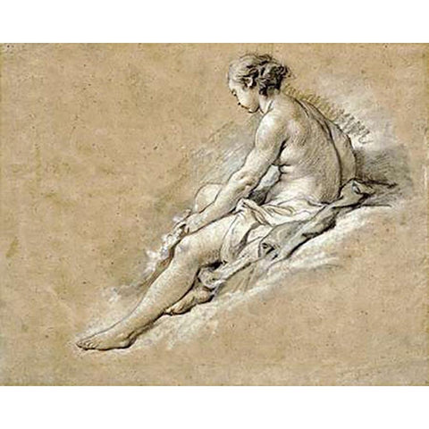 A Nude Girl Seated White Modern Wood Framed Art Print by Boucher, Francois