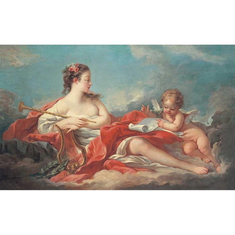 Erato, The Muse of Love Poetry Black Modern Wood Framed Art Print with Double Matting by Boucher, Francois