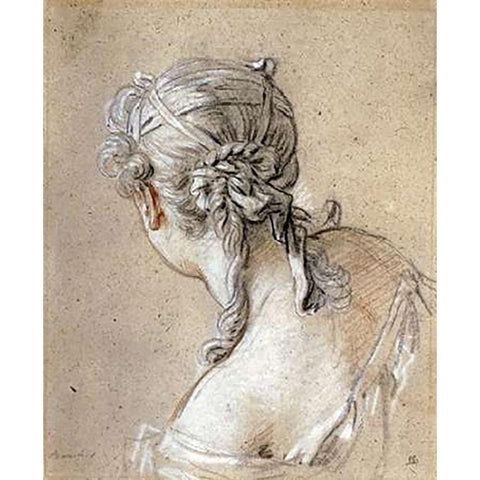 Head of a Woman Seen From Behind Gold Ornate Wood Framed Art Print with Double Matting by Boucher, Francois