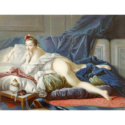 LOdalisque Brune Gold Ornate Wood Framed Art Print with Double Matting by Boucher, Francois