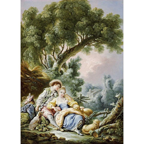 The Rest. Pensent-Ils a Ce Mouton? Black Modern Wood Framed Art Print with Double Matting by Boucher, Francois