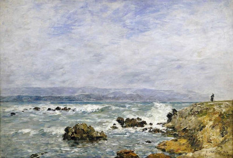 Antibes, La Pointe De Lilette Black Ornate Wood Framed Art Print with Double Matting by Boudin, Eugene