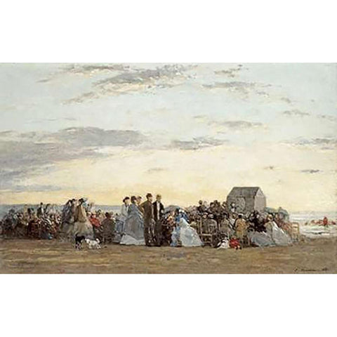 Beach Scene White Modern Wood Framed Art Print by Boudin, Eugene