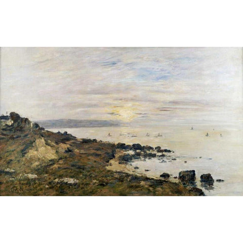 Cliffs at Benerville, Sunset Gold Ornate Wood Framed Art Print with Double Matting by Boudin, Eugene