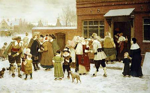 New Years Day, New Amsterdam White Modern Wood Framed Art Print with Double Matting by Boughton, George Henry