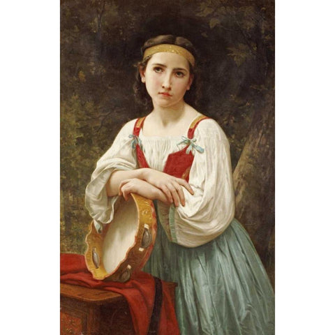 Basque Gipsy Girl With Tambourine Black Modern Wood Framed Art Print with Double Matting by Bouguereau, William-Adolphe