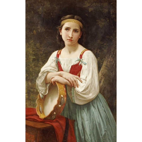 Basque Gipsy Girl With Tambourine Black Modern Wood Framed Art Print by Bouguereau, William-Adolphe