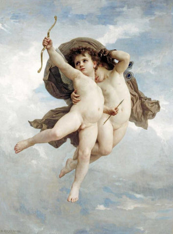 LAmour Vainqueur Black Ornate Wood Framed Art Print with Double Matting by Bouguereau, William-Adolphe