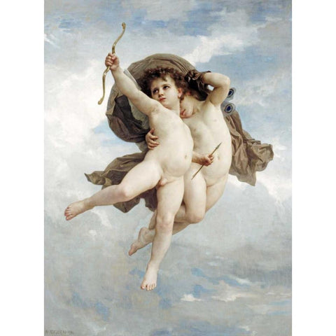 LAmour Vainqueur Black Modern Wood Framed Art Print by Bouguereau, William-Adolphe