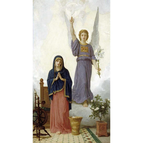 The Annunciation White Modern Wood Framed Art Print by Bouguereau, William-Adolphe