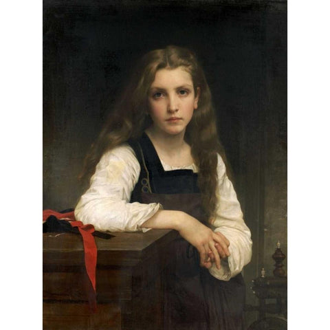 The Fair Spinner White Modern Wood Framed Art Print by Bouguereau, William-Adolphe