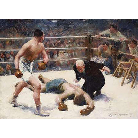 The Knock Out White Modern Wood Framed Art Print by Bourgonnier, Claude Charles